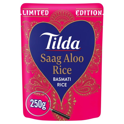 Tilda Microwave Limited Edition Saag Aloo Basmati Rice 250g (Pack of 2)