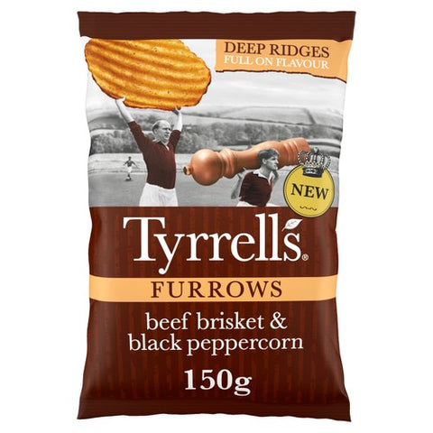 Tyrrells Furrows Beef Brisket & Black Peppercorn Sharing Crisps 150g (Pack of 3)