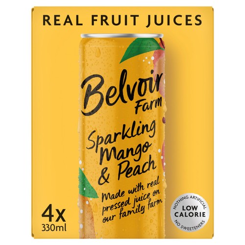 Belvoir Farm Delicious & Light Mango & Peach 4 x 330ml (Pack of 2)