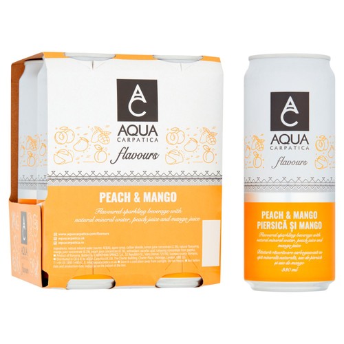 AQUA Carpatica Sparkling Flavours Mango & Peach 4 x 330ml (Pack of 2)