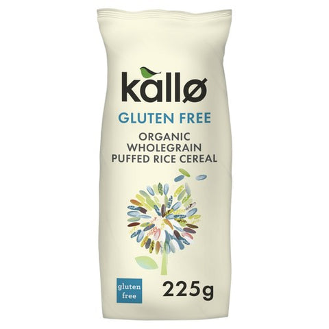 Kallo Organic Wholegrain  Gluten Free Cereal Rice Puffs 225g (Pack of 3)