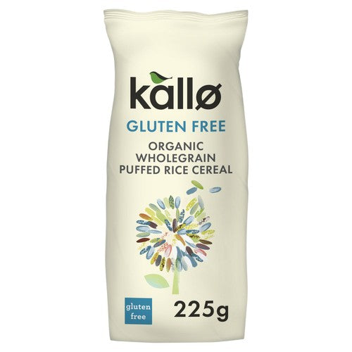 Kallo Organic Wholegrain  Gluten Free Cereal Rice Puffs 225g (Pack of 3)