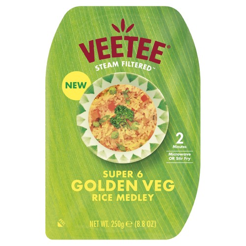 Veetee Super 6 Golden Veg Microwavable Rice Medley 250g (Pack of 3)