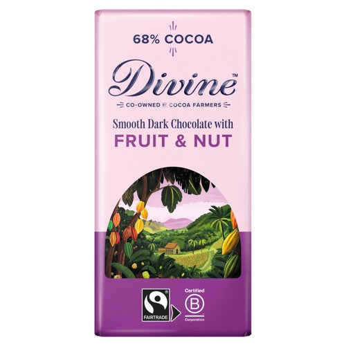 Divine 68% Dark Chocolate with Fruit & Nut 90g (Pack of 3)