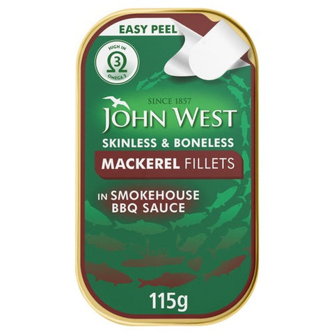 John West Skinless Boneless Mackerel Fillets In Smokehouse BBQ 115g (Pack 3)