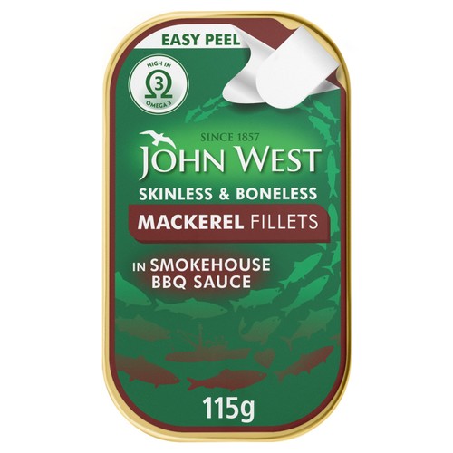 John West Skinless Boneless Mackerel Fillets In Smokehouse BBQ 115g (Pack 3)
