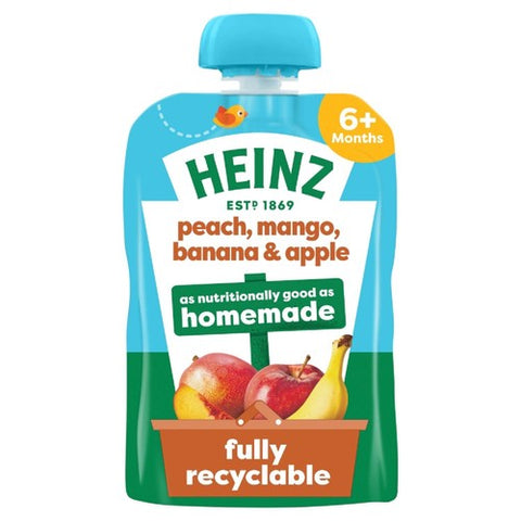 Heinz Peach, Mango, Banana Apple Puree Pouch 6+ Months 100g (Pack 3)