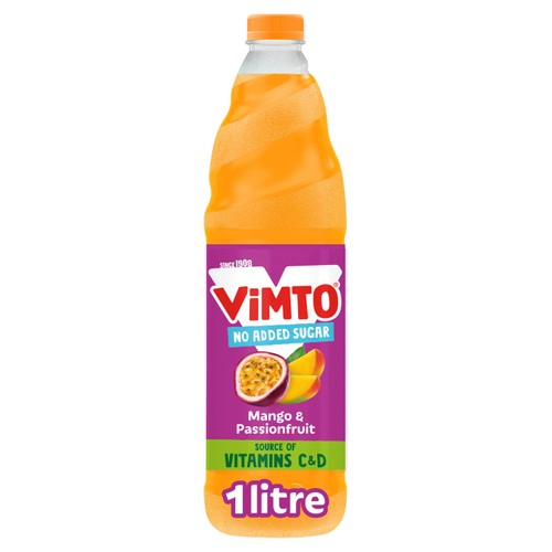 Vimto Mango & Passion Fruit No Added Sugar Squash 1L (Pack of 2)