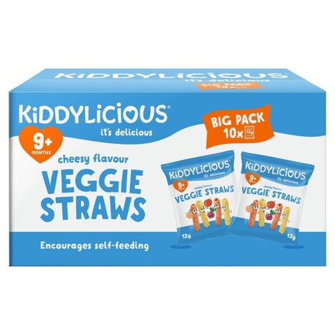 Kiddylicious Cheesy Flavoured Veggie Straws Baby Snacks 10 x 12g (Pack 3)