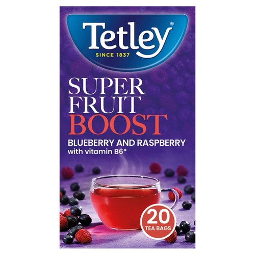 Tetley Super Fruit Tea Boost Blueberry & Raspberry Tea Bags 20's (Pack of 3)