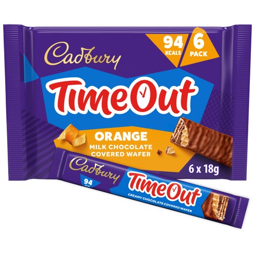 Cadbury Timeout Orange Milk Chocolate Wafer Bar Multipack 6 x 18g (Pack of 3)