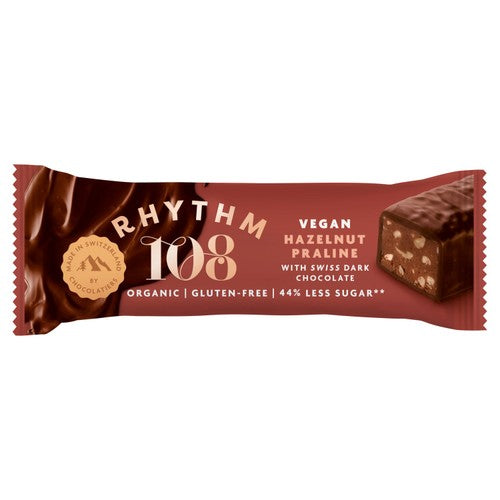 Rhythm 108 Swiss Vegan Hazelnut Praline Bar with Dark Chocolate 33g (Pack of 3)