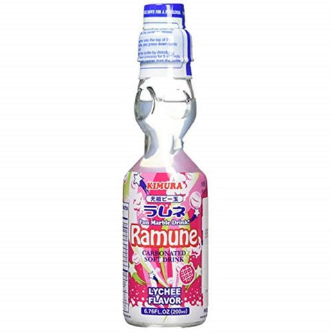 Kimura Ganso Ramune Lychee Carbonated Soft Drink 200ml (Pack of 6)