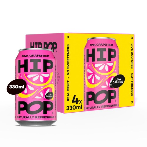 Hip Pop Pink Grapefruit Fizzy Drink 4 x 330ml (Pack of 2)