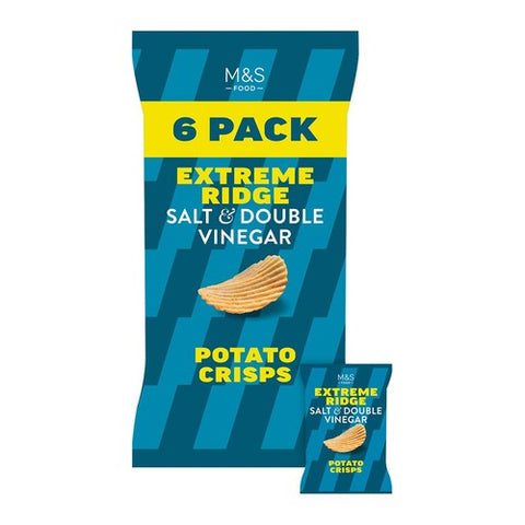 M&S Salt & Double Vinegar Extreme Ridge Cut Crisps Multipack 6 x 25g (Pack of 3)