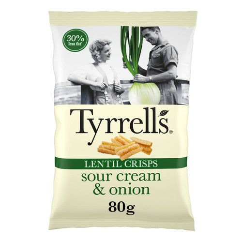 Tyrrells Lentil Sharing Crisps Sour Cream & Onion 80g (Pack of 6)