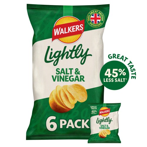 Walkers Lightly Salt & Vinegar Multipack Crisps 6 x 25g (Pack of 3)