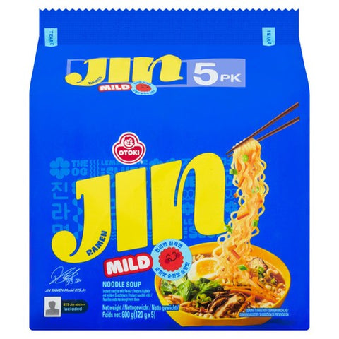 Ottogi Korean Jin Ramen Mild Instant Noodles Multipack 5 x 120g (Pack of 2)