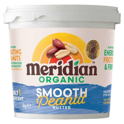 Meridian Organic Smooth Peanut Butter 100% Nuts 1000g (Pack of 3)