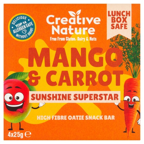 Creative Nature Mango & Carrot Kids snack bar Multipack 4 x 25g (Pack of 3)