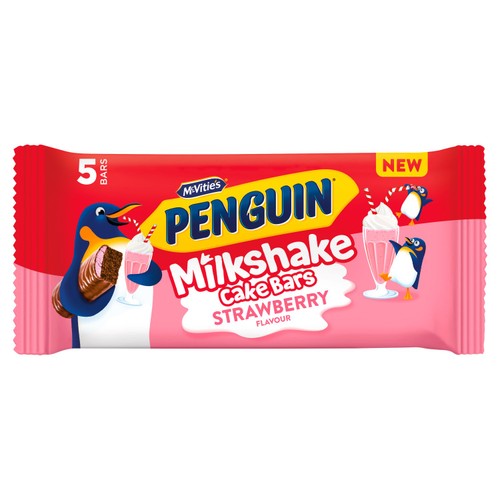 McVitie's Penguin Strawberry milkshake cake bar 5 x 22g (Pack of 3)