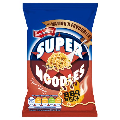 Batchelors Super Noodles BBQ Beef Instant Packet Noodles 90g (Pack of 2)