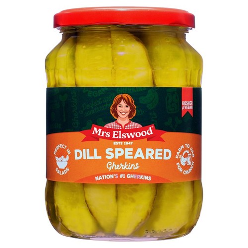 Mrs Elswood Dill Speared Gherkins 670g (Pack of 2)