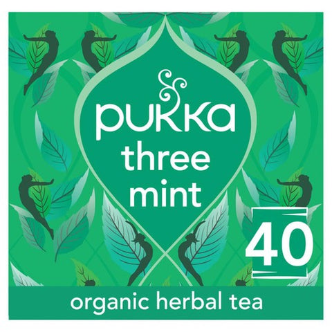 PUKKA Organic Three Mint Tea with Peppermint 40 Herbal Tea Bags 40's (Pack of 2)