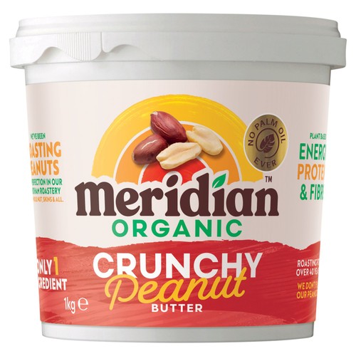 Meridian Organic Crunchy Peanut Butter 100% Nuts 1kg (Pack of 2)