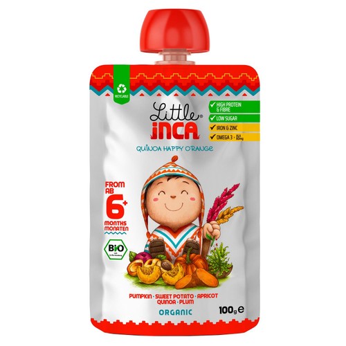 Little Inca Quinoa Happy Orange Baby Food Pouch 6 months+ 100g (Pack of 2)