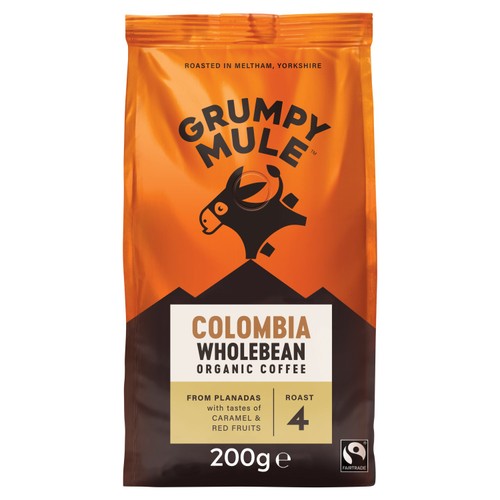Grumpy Mule Colombia Organic Coffee Beans 200g (Pack of 2)