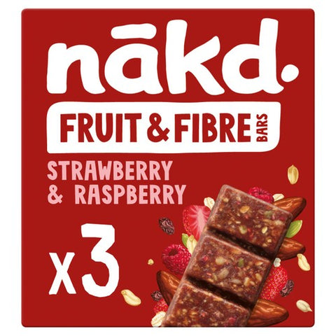 nakd. Fruit & Fibre Strawberry & Raspberry Bars 3 x 44g (Pack of 3)