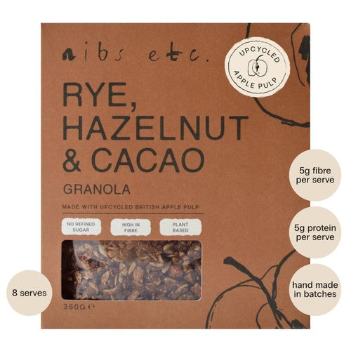 nibs etc. Rye, Hazelnut & Cacao Granola 360g (Pack of 3)