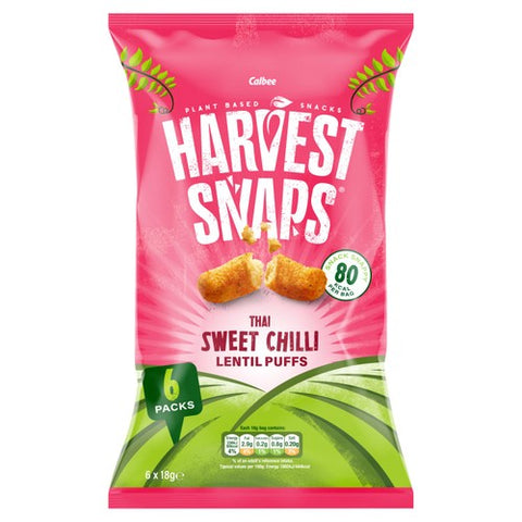Harvest Snaps Lentil Puff Thai Sweet Chilli Multipack Snacks 6 x 18g (Pack of 3)