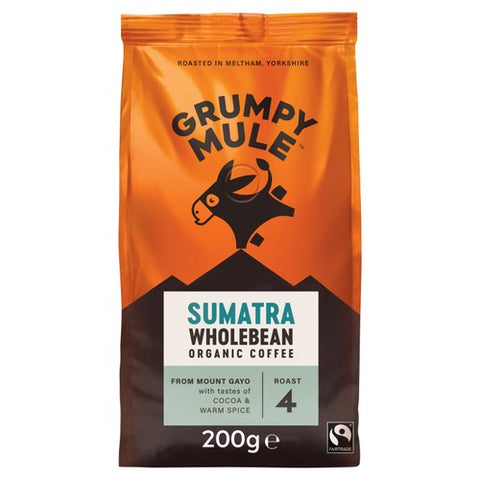 Grumpy Mule Organic Sumatra Coffee Beans 200g (Pack of 2)