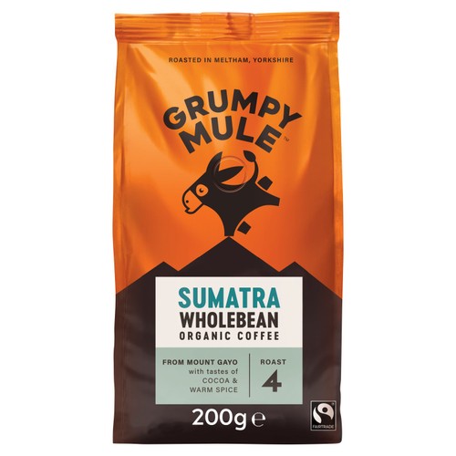 Grumpy Mule Organic Sumatra Coffee Beans 200g (Pack of 2)