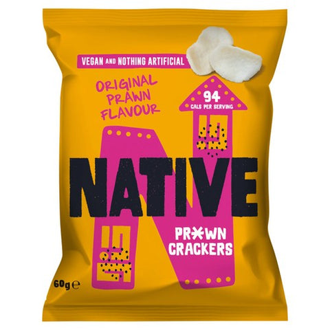 Native Vegan Prawn Crackers - Original Flavour Sharing Bag 60g (Pack of 6)