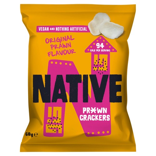 Native Vegan Prawn Crackers - Original Flavour Sharing Bag 60g (Pack of 6)
