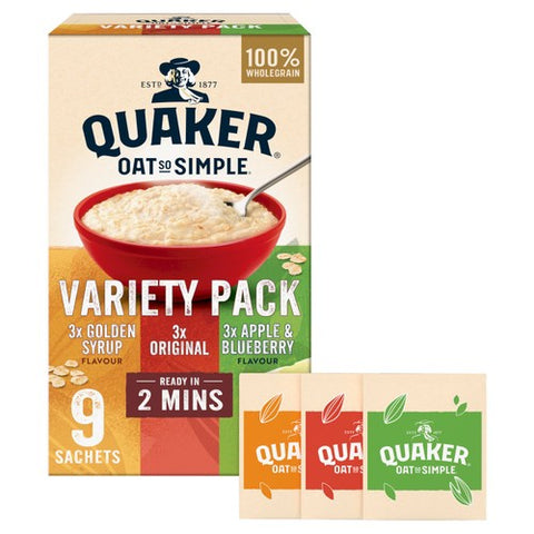 Quaker Oat So Simple Variety Pack Porridge Sachets Cereal 9 x 36g (Pack of 3)