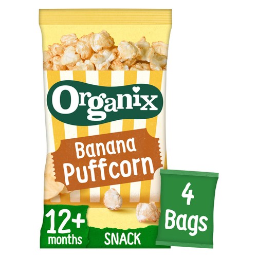 Organix Banana Puffcorn Toddler Snacks Multipack 12 months+ 4 x 10g (Pack of 2)
