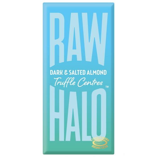 Raw Halo Dark Salted Almond Truffle Centres Vegan Chocolate Bar 90g (Pack 6)