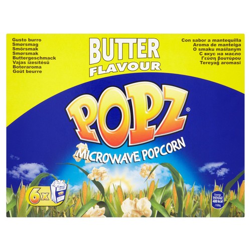 Popz Butter Microwave Popcorn 6 x 90g (Pack of 3)