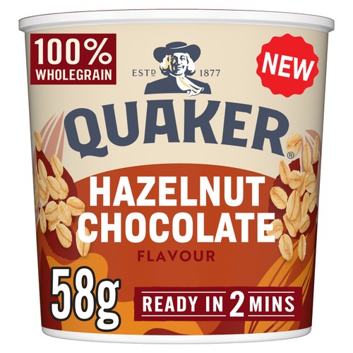 Quaker Heavenly Oats Hazelnut Chocolate Porridge Cereal Pot 58g (Pack of 3)