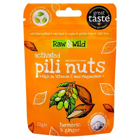 Raw & Wild Activated Pili Nuts Turmeric & Ginger Organic 22g (Pack of 3)