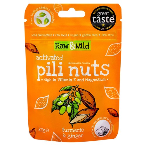 Raw & Wild Activated Pili Nuts Turmeric & Ginger Organic 22g (Pack of 3)