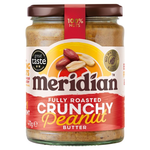 Meridian Crunchy Peanut Butter 100% Nuts 470g (Pack of 3)