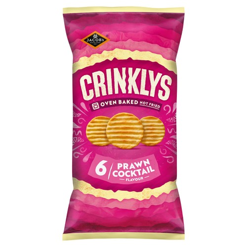 Jacob's Crinklys Prawn Cocktail 30% Less Fat Baked Snacks 6 x 23g (Pack 3)