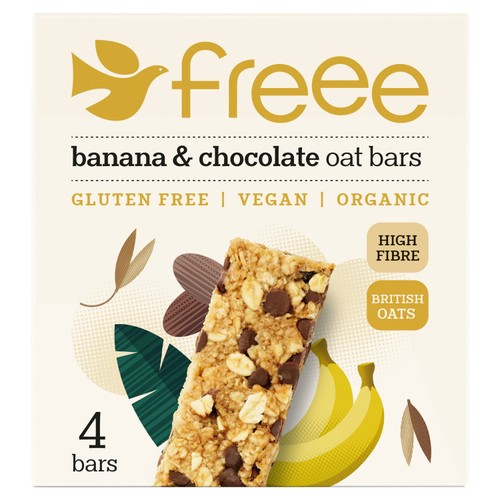 Freee  Organic Gluten Free Choc Chip & Banana Oat Bars 4 x 35g (Pack of 3)