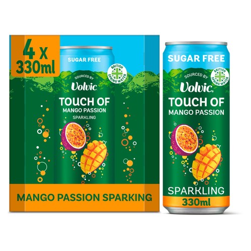 Touch Mango Passion Sparkling Sugar Free Flavoured Water 4 x 330ml (Pack 2)
