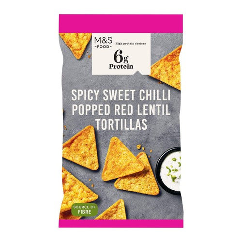 M&S High Protein Spicy Sweet Chilli Popped Red Lentil Tortillas 90g (Pack of 6)